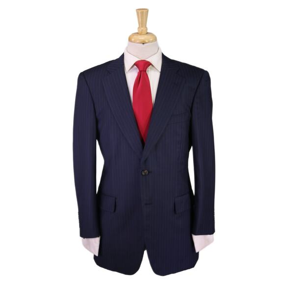 Paul Stuart Suit Navy Blue Striped 2-Btn Wool Suit Recent Japan Men's 40R - Picture 1 of 10
